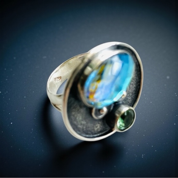 Triplet Opal Peridot Saucer Ring, SS 6.25 - Picture 6 of 6